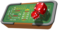 Craps table and dice